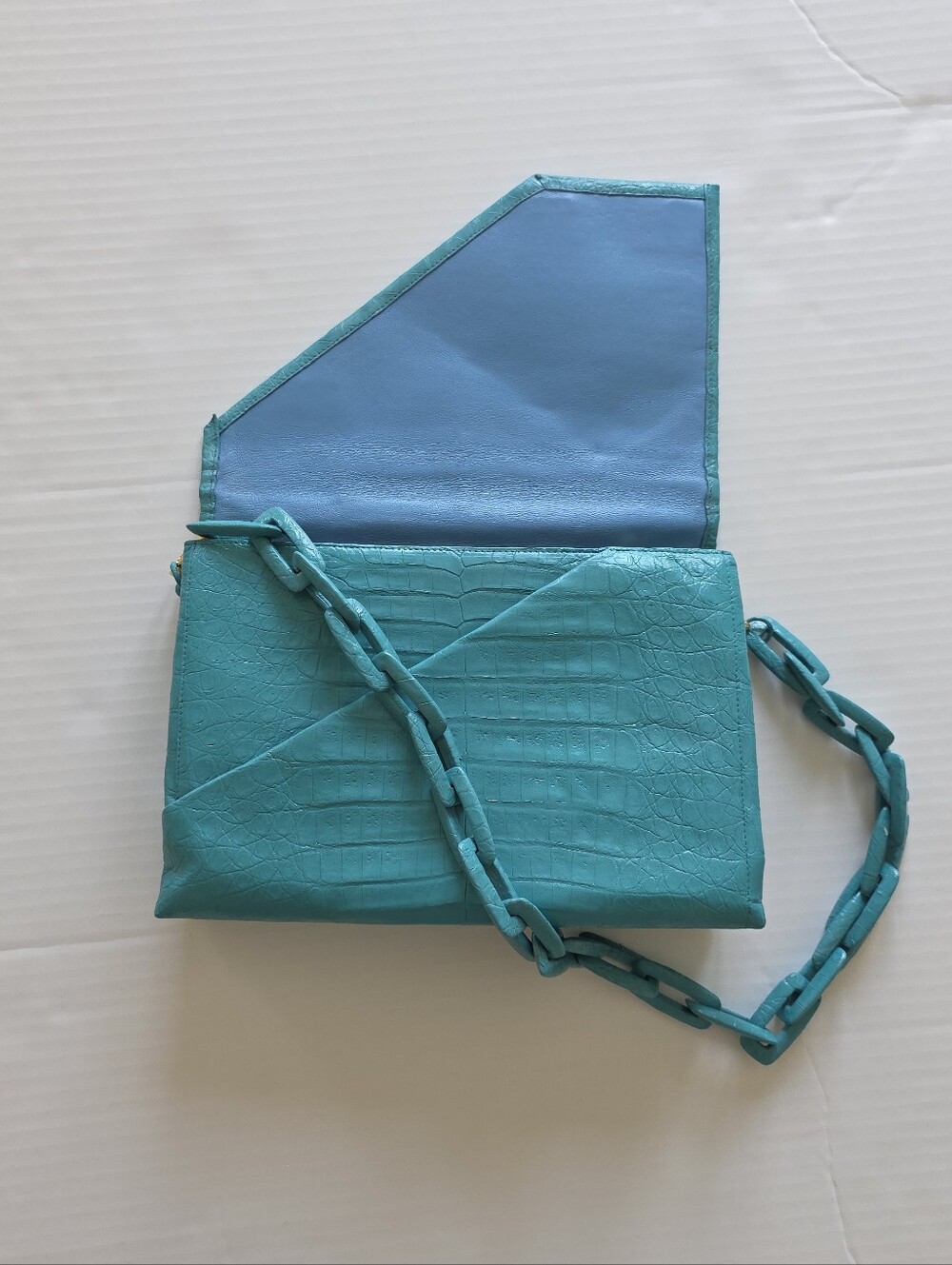 Nancy Gonzalez Turquoise Genuine Crocodile Leather Shoulder Bag Luxurious Purse - Picture 3 of 15